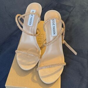 Steve Madden Metallic Rose Gold Strappy Gem Heels